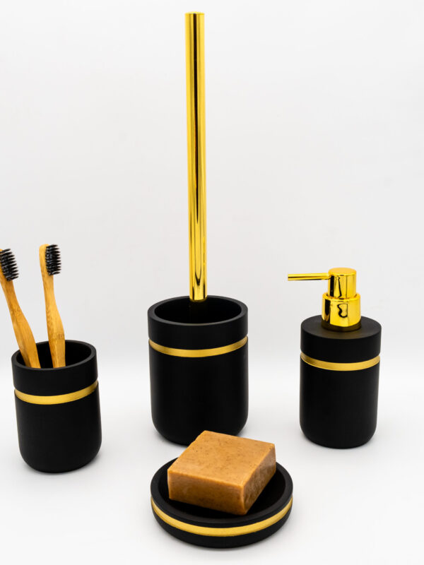 Set d'Accessoires de Salle de Bain Noir et Doré