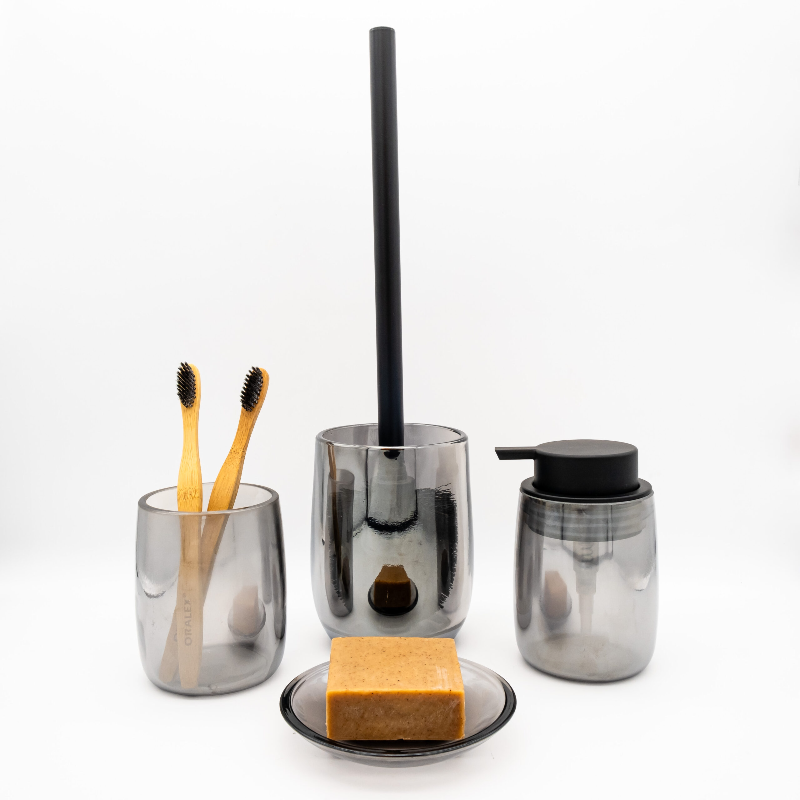 Set d'Accessoires de Salle de Bain en Verre Fumé