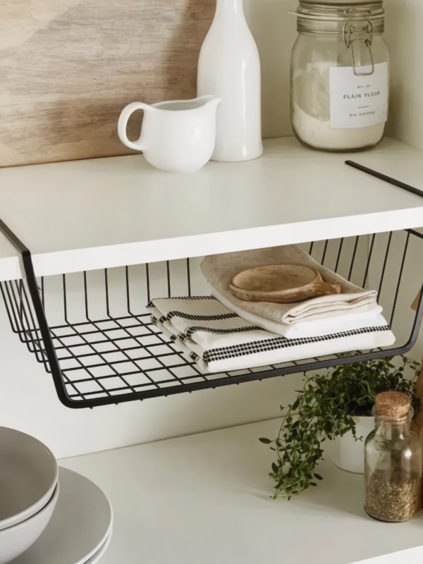 Panier de rangement à suspendre sous étagère