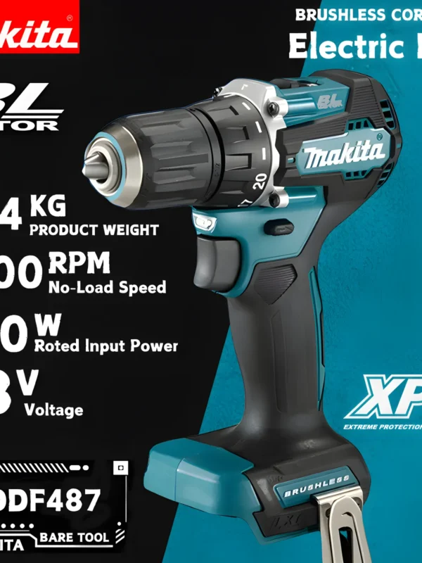 Makita DDF487 Perceuse-visseuse sans fil 18V sans balais, compacte, couple élevé, vitesse variable, outil électrique pour le travail du bois, compatible avec les batteries Makita
